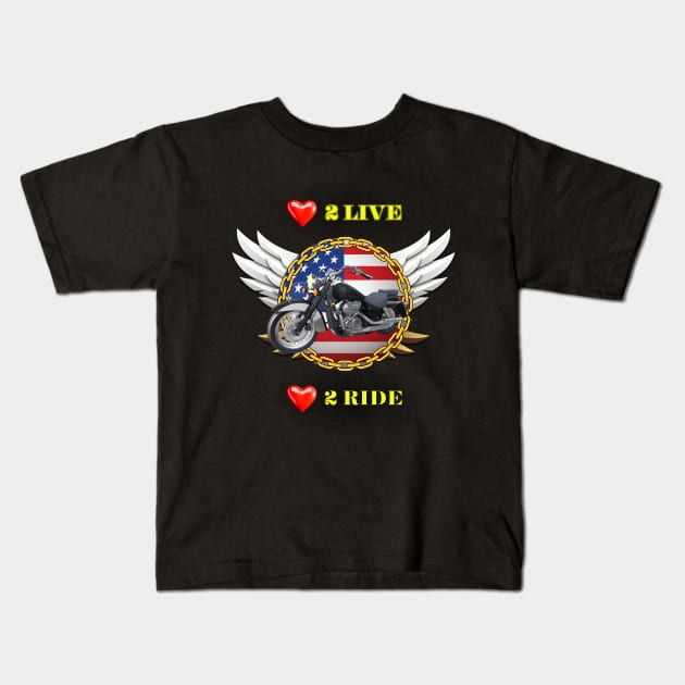 Patriotic Biker Flag and Motorcycle Kids T-Shirt by Spacetrap